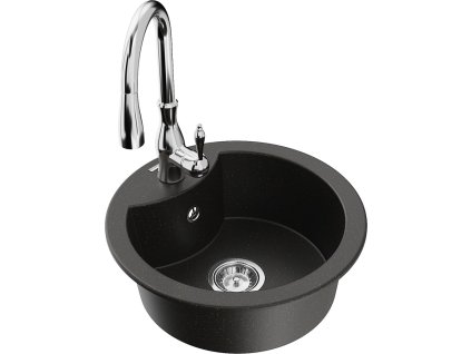 MEXEN/S - Diego granitový dřez 1-miska včetně baterie Savita, černá/zlatá metalik 6512-75-672601-00