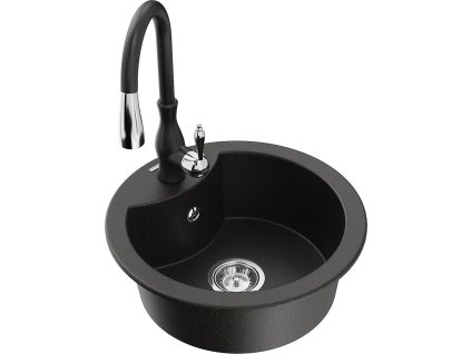 MEXEN/S - Diego granitový dřez 1-miska včetně baterie Savita, černá/zlatá metalik 6512-75-672601-70