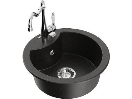 MEXEN/S - Diego granitový dřez 1-miska včetně baterie Carla, černá/zlatá metalik 6512-75-670700-00