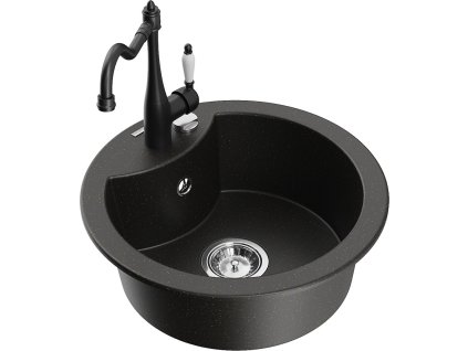 MEXEN/S - Diego granitový dřez 1-miska včetně baterie Carla, černá/zlatá metalik 6512-75-670700-70