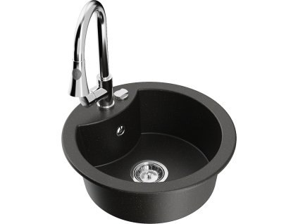 MEXEN/S - Diego granitový dřez 1-miska včetně baterie Elia, černá/zlatá metalik 6512-75-670101-00