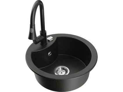 MEXEN/S - Diego granitový dřez 1-miska včetně baterie Elia, černá/zlatá metalik 6512-75-670101-70