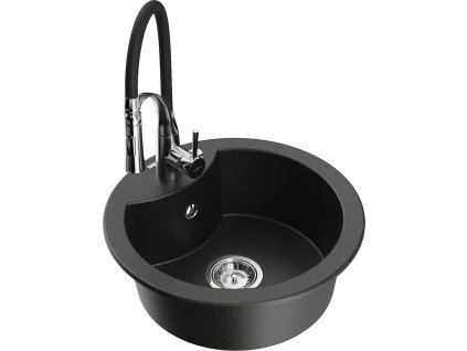 MEXEN/S - Diego granitový dřez 1-miska včetně baterie Aster, černá/zlatá metalik 6512-75-73450-70