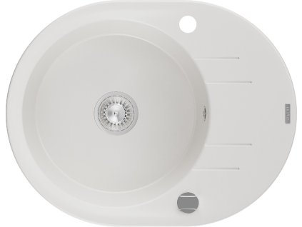 MEXEN - Kevin granitový dřez 1 s odkapávačem 586x458 mm, bílá, sifon chrom 6517581005-20