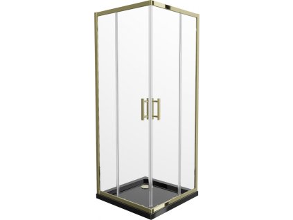 MEXEN/S - Rio sprchový kout čtverec 90x90, transparent, zlatá + černá vanička se sifonem 860-090-090-50-00-4070G