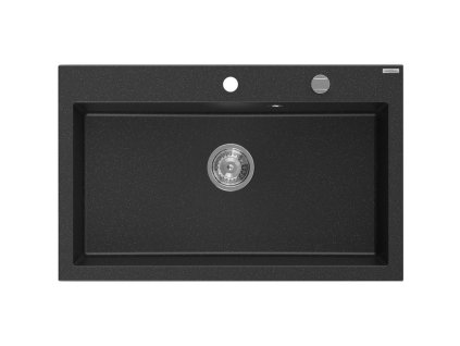 MEXEN - Elix granitový dřez 1-miska 800 x 500 mm, černá/stříbrná metalik, sifon chrom 6527801005-73