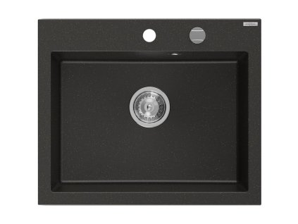 MEXEN - Elix granitový dřez 1-miska 600 x 500 mm, černá/zlatá metalik, sifon chrom 6525601005-75
