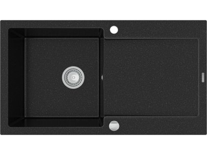 MEXEN - Leo granitový dřez 1 s odkapávačem 900x500 mm, černá / stříbrná metalíza 6501901010-73