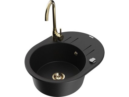 MEXEN/S - Kevin granitový dřez s odkapávačem včetně baterie Telma, černá 6517-77-670200-50