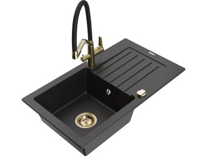 MEXEN/S - Pablo granitový dřez s odkapávačem včetně baterie Duo, černá/stříbrná metalik 6510-73-671701-57-G