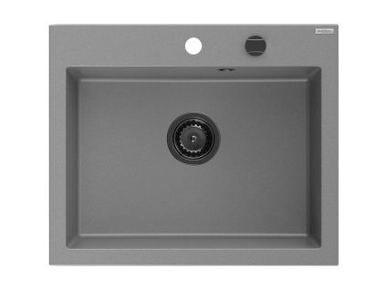 MEXEN/S - Elix granitový dřez 1-miska 600 x 500 mm, šedý, sifon černá 6525601005-71-B