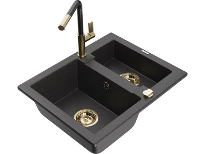 MEXEN/S - Carlos granitový dřez 1.5 včetně baterie Flora, černá kropenatá 6518-76-670401-75-G