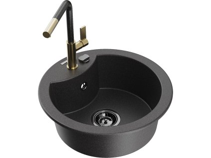 MEXEN/S - Diego granitový dřez 1-miska včetně baterie Flora, černá kropenatá 6512-76-670401-75-B