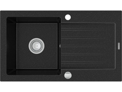 MEXEN - Pablo granitový dřez 1 s odkapávačem 752x436 mm, černá / stříbrná metalíza 6510751010-73