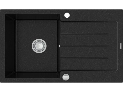 MEXEN - Bruno granitový dřez 1 s odkapávačem 795x495 mm, černá / stříbrná metalíza 6513791010-73