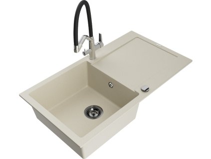 MEXEN/S - Leo granitový dřez 1-miska s odkapávačem včetně baterie Duo, béžová 6501-69-671701-07-B