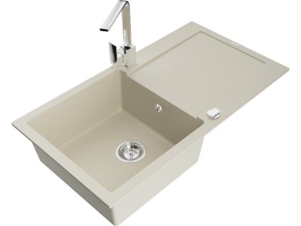 MEXEN/S - Leo granitový dřez 1-miska s odkapávačem včetně baterie Rita, béžový 6501-69-670300-00