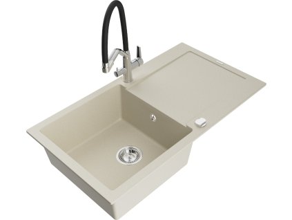 MEXEN/S - Leo granitový dřez 1-miska s odkapávačem včetně baterie Duo, béžová 6501-69-671701-07