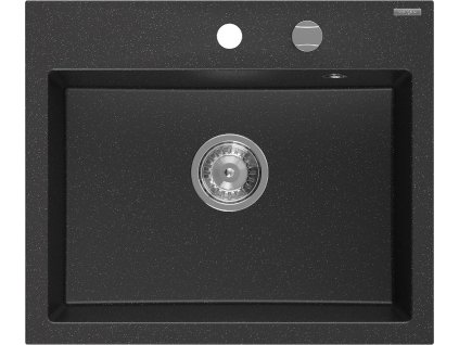 MEXEN - Oscar granitový dřez 580 x 490 mm, černá/stříbrná metalik, sifon chrom 6519581000-73