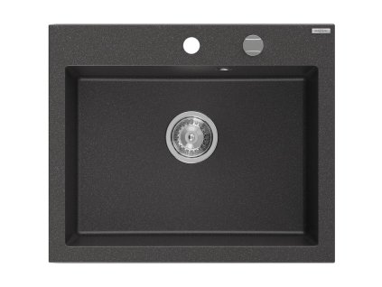 MEXEN - Elix granitový dřez 1-miska 600 x 500 mm, černá kropenatá, sifon chrom 6525601005-76