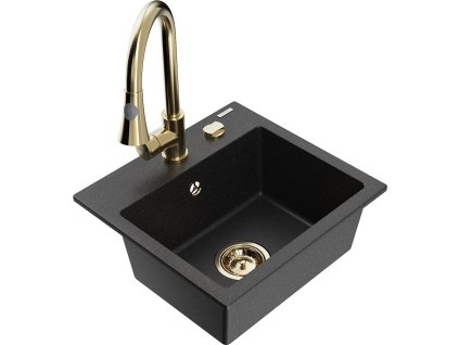 MEXEN/S - Milo granitový dřez 1-miska včetně baterie Elia, černá/stříbrná metalik 6505-73-670101-50