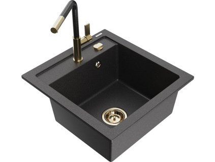 MEXEN/S - Vito granitový dřez 1-miska včetně baterie Flora, černá kropenatá 6503-76-670401-75-G