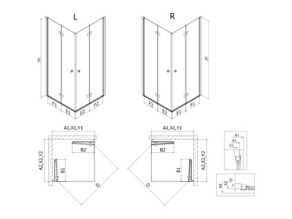 MEXEN/S - Mist-F Duo sprchový kout skládací dveře pravá 85 x 90, transparent, zlato kartáčovaná 8A6-085L-090P-55-00
