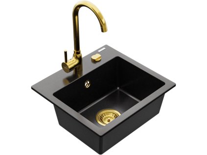 MEXEN/S - Milo granitový dřez 1-miska včetně baterie Telma, černá 6505-77-670200-50