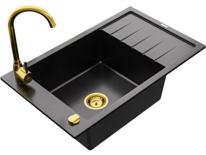 MEXEN/S - Elias granitový dřez 1 s odkapávačem včetně baterie Telma, černá 6511-77-670200-50