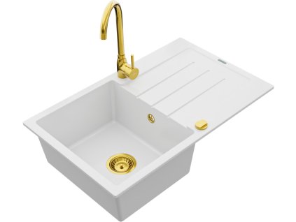 MEXEN/S - Bruno granitový dřez 1 s odkapávačem včetně baterie Telma, bílá 6513-20-670200-50