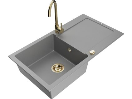 MEXEN/S - Leo granitový dřez s odkapávačem včetně baterie Telma, šedá 6501-71-670200-50