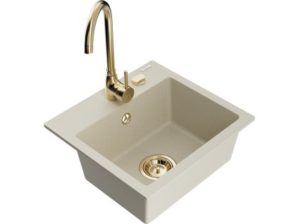 MEXEN/S - Milo granitový dřez včetně baterie Telma, béžová 6505-69-670200-50