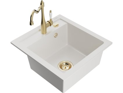 MEXEN/S - Vito granitový dřez 1-miska včetně baterie Carla, bílá 6503-20-670700-50