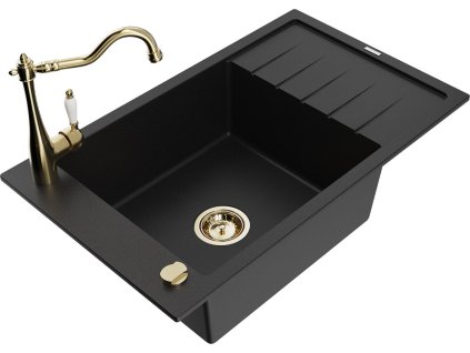 MEXEN/S - Elias granitový dřez 1-miska s odkapávačem včetně baterie Carla, černá 6511-77-670700-50