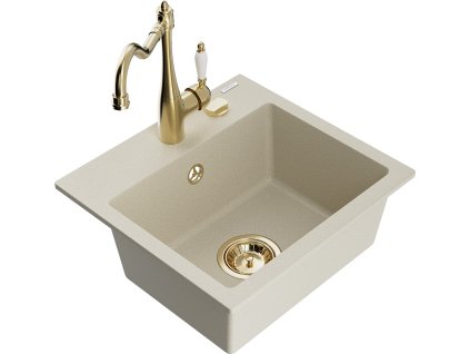 MEXEN/S - Milo granitový dřez 1-miska včetně baterie Carla, béžová 6505-69-670700-50