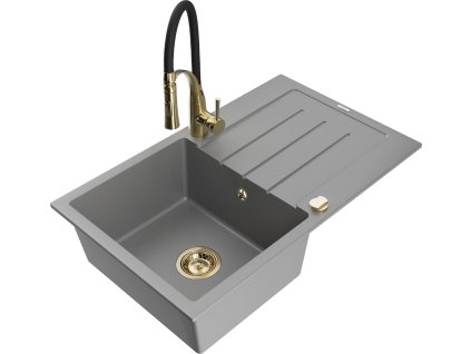 MEXEN/S - Bruno granitový dřez s odkapávačem včetně baterie Aster, šedá 6513-71-73450-57-G