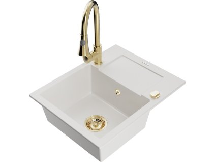 MEXEN/S - Enzo granitový dřez 1 s odkapávačem včetně Elia, bílá 6506-20-670101-50