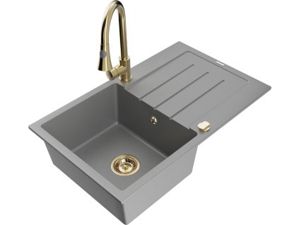 MEXEN/S - Bruno granitový dřez 1 s odkapávačem včetně baterie Elia, šedá 6513-71-670101-50