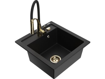 MEXEN/S - Vito granitový dřez 1-miska včetně baterie Aster, černá 6503-77-73450-57-G