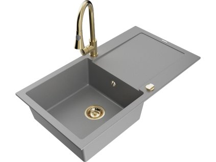 MEXEN/S - Leo granitový dřez 1-miska s odkapávačem včetně baterie Elia, šedá 6501-71-670101-50