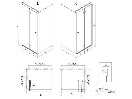 MEXEN/S - Mist-F sprchový kout skládací dveře levá 75 x 95, černá okraj, černá 8A6T-075-095-70-70-L