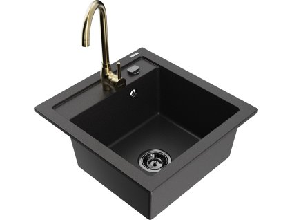 MEXEN/S - Vito granitový dřez včetně baterie Telma, černá 6503-77-670200-50-B