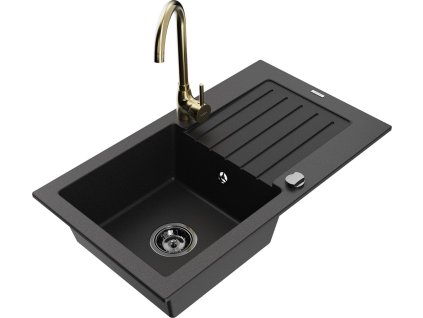 MEXEN/S - Pablo granitový dřez s odkapávačem včetně baterie Telma, černá 6510-77-670200-50-B