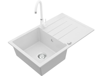 MEXEN/S - Bruno granitový dřez 1 s odkapávačem včetně baterie Telma, bílá 6513-20-670200-20