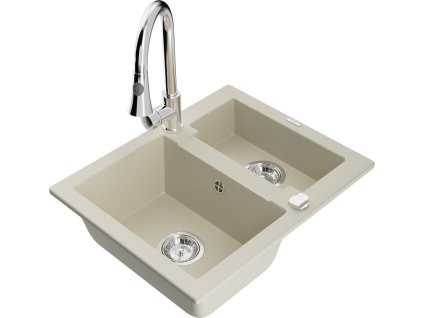 MEXEN/S - Carlos granitový dřez 1.5 včetně baterie Elia, béžová 6518-69-670101-00
