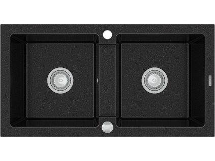 MEXEN - Mario granitový dřez dvě mísy 820x436 mm, černá / stříbrná metalíza 6504822000-73