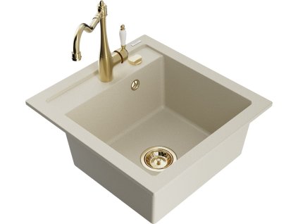 MEXEN/S - Vito granitový dřez 1-miska včetně baterie Carla, béžová 6503-69-670700-50