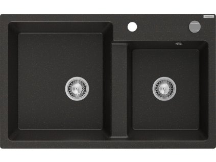 MEXEN - Tomas granitový dřez 2-bowl 800x500 mm,černá/zlatý metalik, sifon chrom 6516802000-75