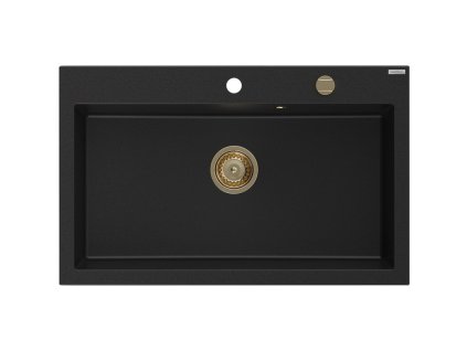 MEXEN/S - Elix granitový dřez 1-miska 800 x 500 mm, černá, sifon zlatá 6527801005-77-G