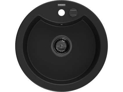 MEXEN/S - Diego granitový dřez 1-miska 488 x 480 mm, černý, černý sifon 6512481000-77-B